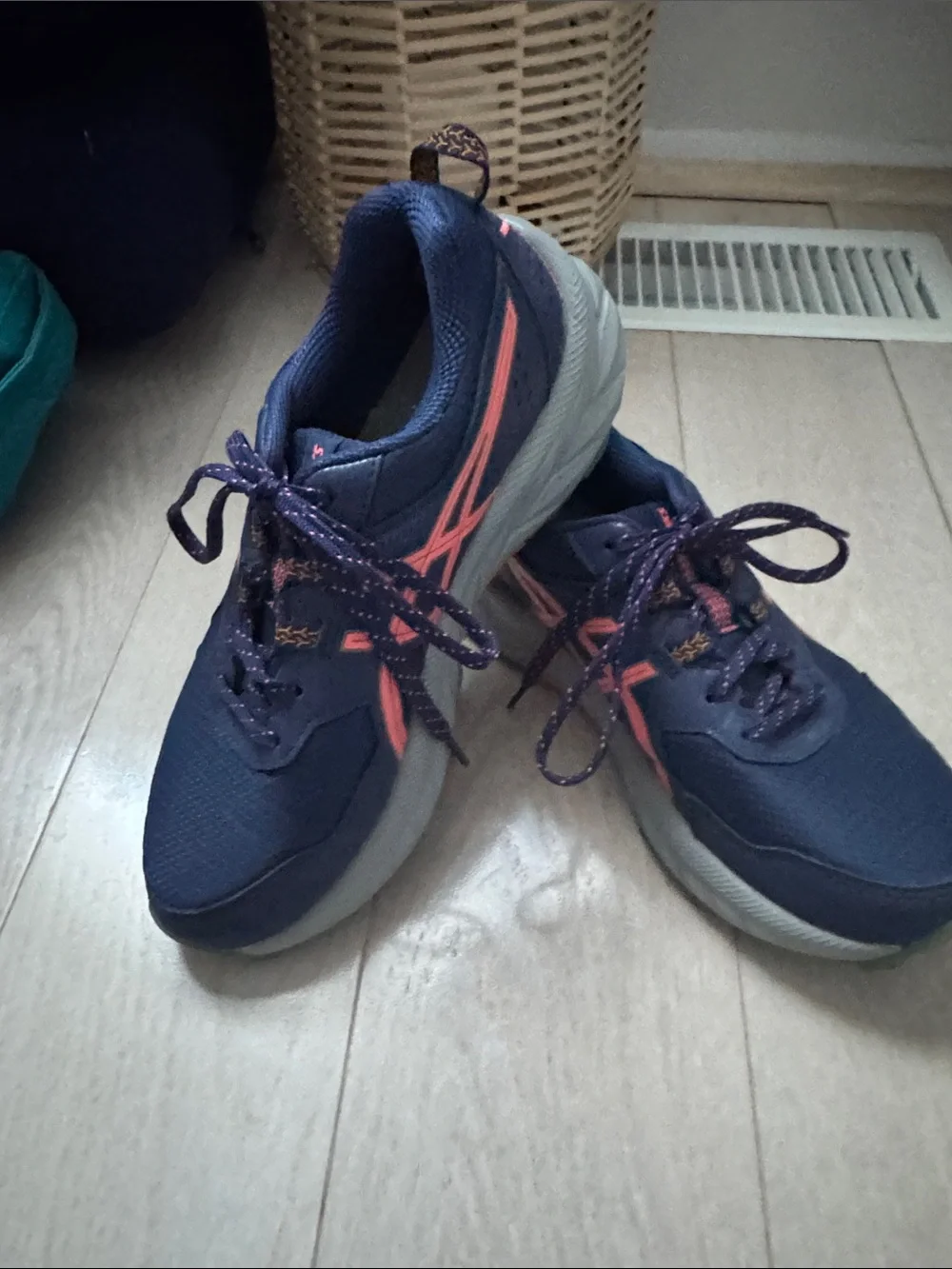 Asics Navy Sneakers with Coral Accents - Picture 1 of 10